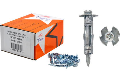 409HL Hollow Wall Anchor with Needle Point Screw, MagicToggle Heavy Duty Drywall Plasterboard Cavity Anchors, No Setting Tool Needed, Pro & DIY Friendly, Wall/Ceiling