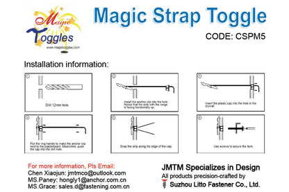 CSPM5 Heavy Duty Strap Toggle Bolt, M5x67 Screw, 12mm Drill Bit, 136-920 LB Load MagicToggles, Hollow Wall Anchor for Drywall & Block, TV Mount, Cabinet, Shelf
