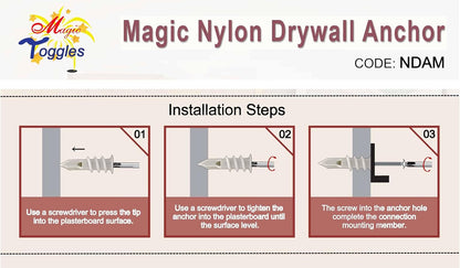NDAM Compact Heavy-Duty Nylon Drywall Anchors, Mini Self-Drilling Plasterboard & Foam Fasteners, Fits #6 Screws, (Anchors Only)