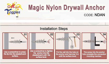 NDAN Nylon Drywall Anchors with Patented Reinforcement Nails | Medium Duty for Plasterboard & Insulation Wall, Anchor only, No Screws Included