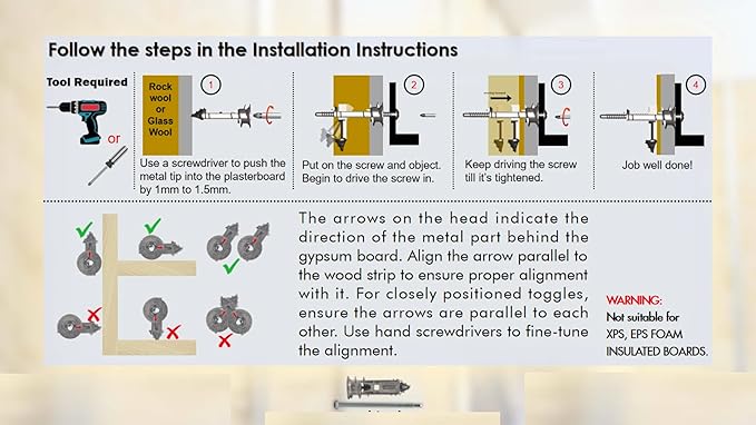 UDT06 2-Gen Self-Tapping Drywall Anchors with #6x2" Patent Screw | Tiny Heavy Duty Toggle Fastener for Walls & Ceilings (8-13mm), Fire Resistant, Ideal for Rock Wool Insulation