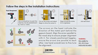 UDT06 2-Gen Self-Tapping Drywall Anchors with #6x2" Patent Screw | Tiny Heavy Duty Toggle Fastener for Walls & Ceilings (8-13mm), Fire Resistant, Ideal for Rock Wool Insulation