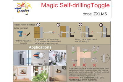 ZXLM5 2-Gen Self-Drilling 2-Layer Drywall Anchor TV Mount OK | Super Heavy Duty Wall & Ceiling Toggle Fastener (20-31mm), #3 Pozi Recess, Ideal for Rock Wool Insulation